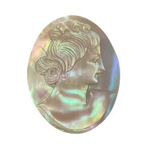 Antique Victorian Real Carved Mother-of-Pearl ornate Lady Unmounted Cameo italy